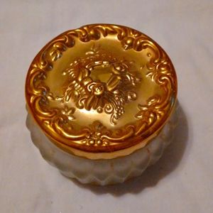 Vintage Avon Glass Vanity Powder Jar with Embossed Repousse Cover Lid